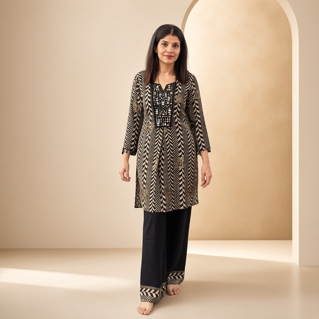 Black & Beige Printed Co-ord Set