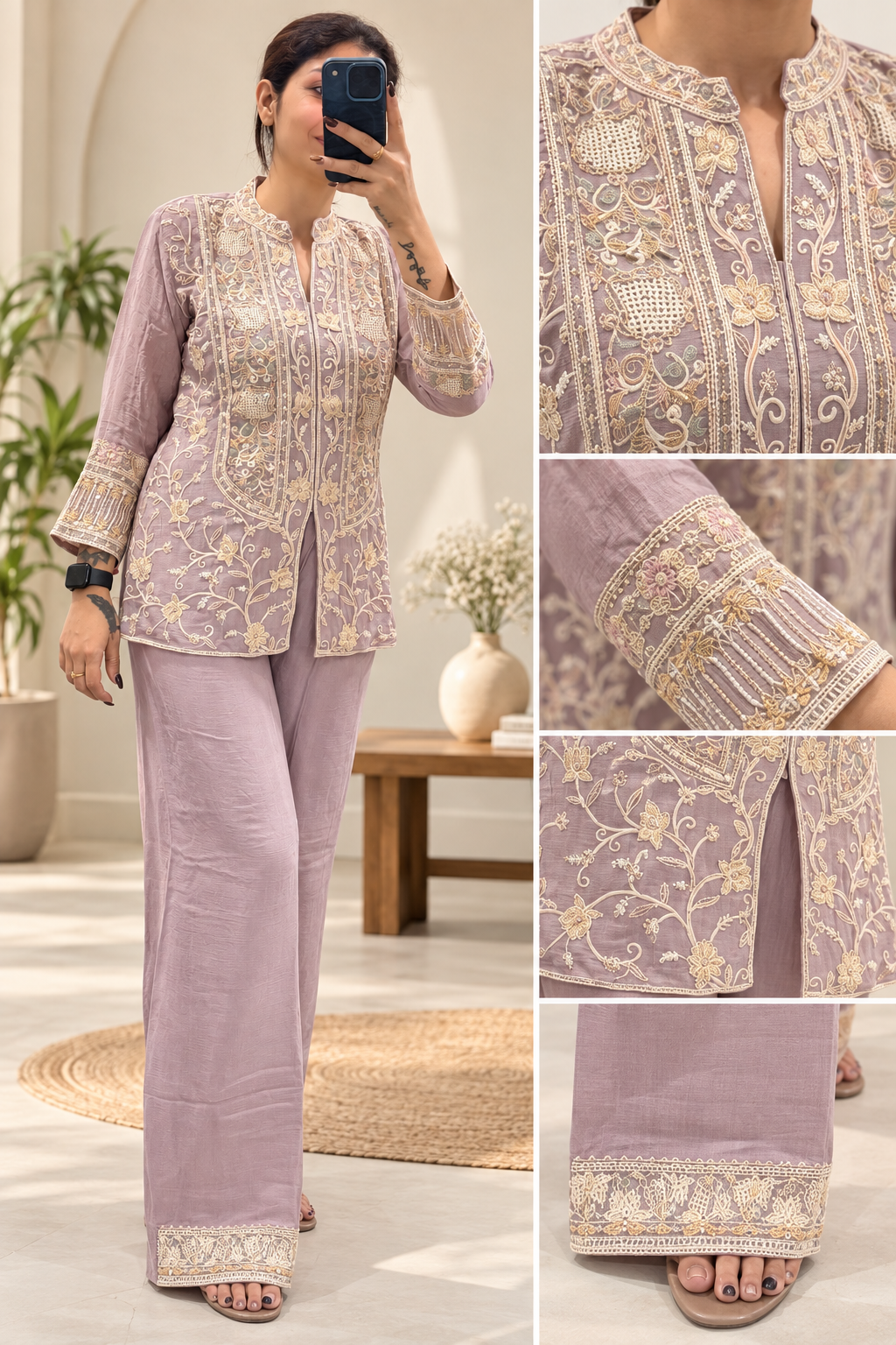 Lavender Embroidered Kurta Pant Se