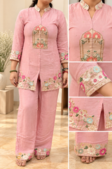 Pink Floral Embroidered Co-ord Set